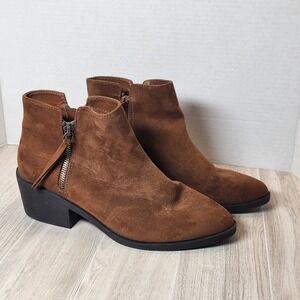 Forever 21 Boots Womens Size 9 Heels Ankle Booties Brown Fabric Side Zip Casual